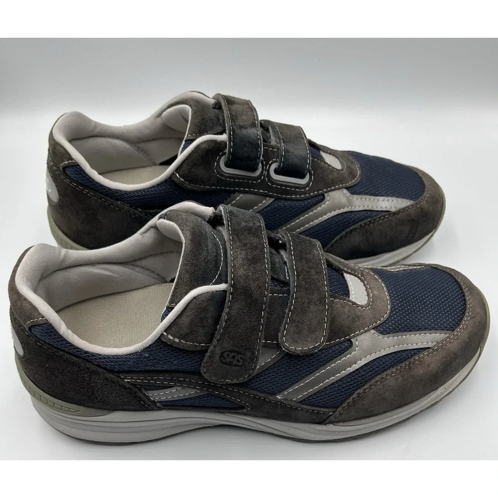 SAS JV Mesh Sneakers Mens‎ 11 Blue Gray Suede Comfort Walking Shoes Hook Loop